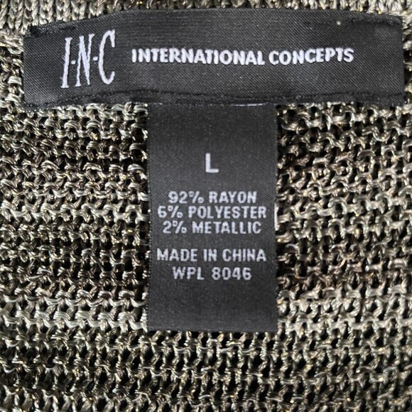 INC Metallic Knit Drape Neck Tank Olive Green Sparkle Sleeveless Top Large - Picture 3 of 12